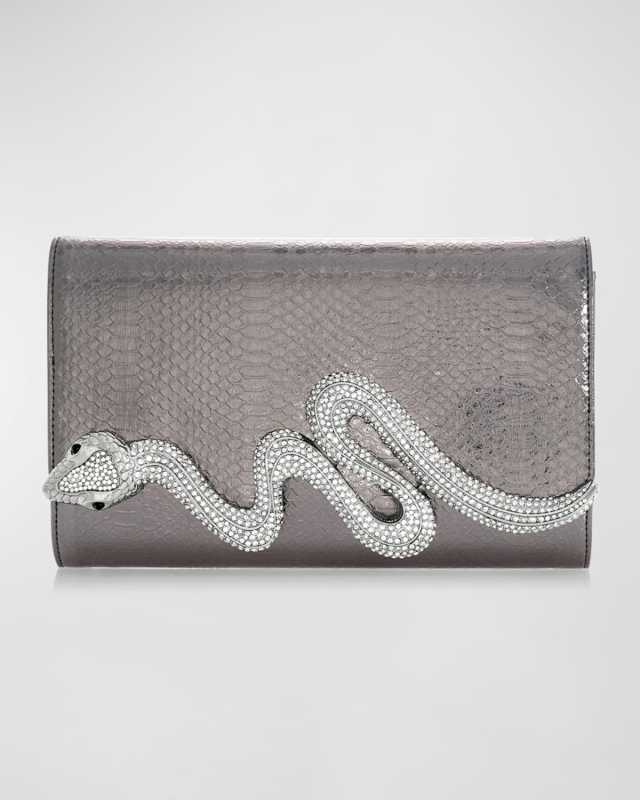 Serpent Snake-Embossed Vegan Leather Clutch Bag